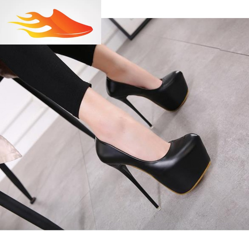 fishbasket16cm夜店超高跟女鞋欧美大码圆头防水台浅口高跟鞋细跟新款