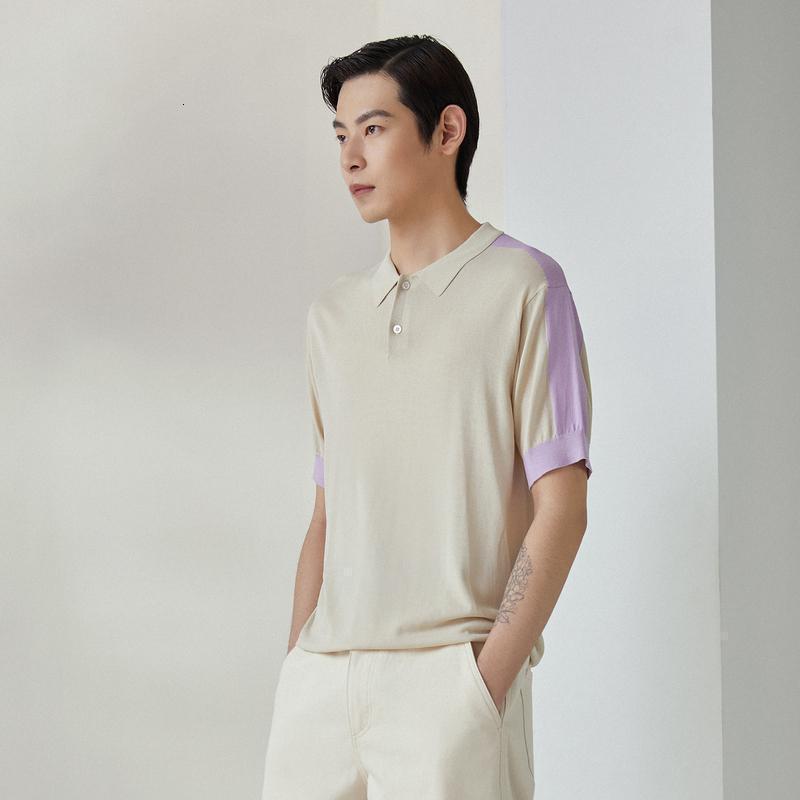 [1件5折价:85]mecity男装2021夏季新款时尚休闲撞色拼接翻领短袖polo