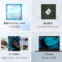 联想(Lenovo)小新青春版 八代英特尔® 酷睿™I7 14.0英寸轻薄本笔记本电脑(i7 8565U 8G 1TB+128GB固态 MX110 2G独显 Win10)无畏黑