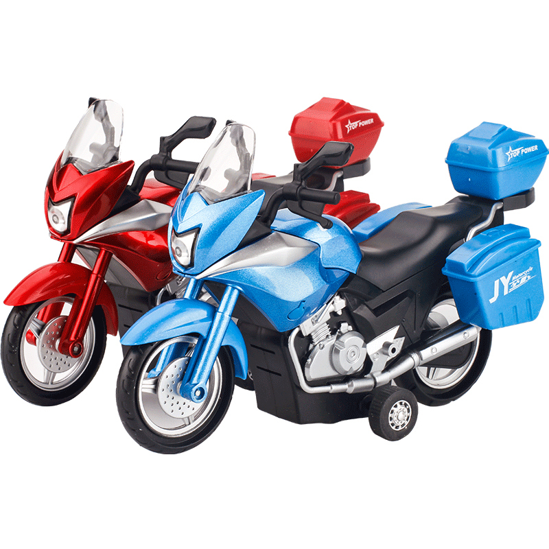 金属114合金仿真声光摩托车儿童玩具警察巡逻摩托合金回力模型红色