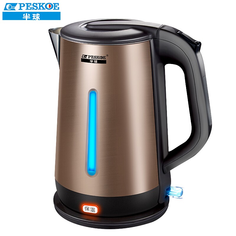 半球peskoe电热水壶麦饭石17l电水壶无缝内胆ptc保温双层防烫彩钢半球