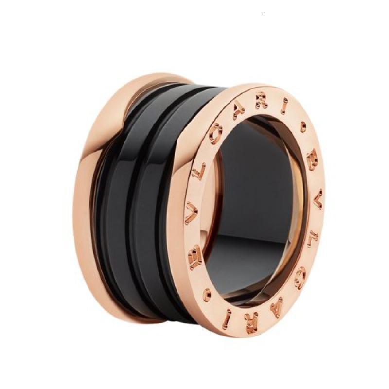 bvlgari宝格丽bzero1系列18k金玫瑰金嵌黑陶瓷4行戒指345846