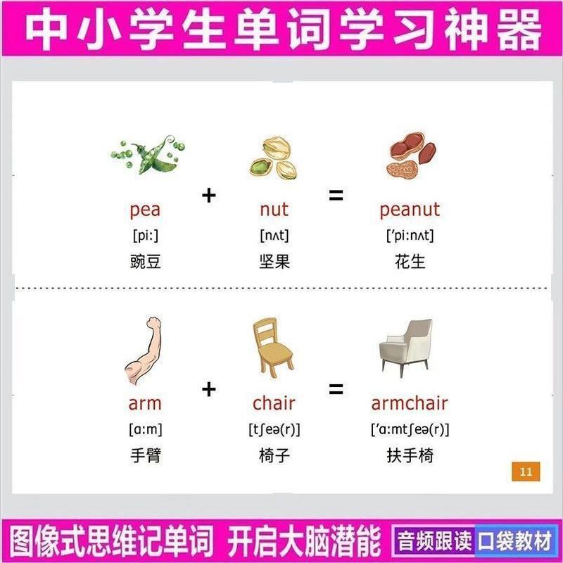速记48个国际音标 英语单词复合词大全思维导图图解速记背中小学1200个词汇神器卡册