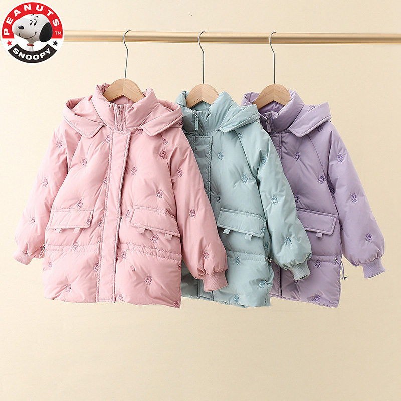 史努比(SNOOPY)儿童女小中童外穿羽绒服冬季外套刺绣花羽绒服HL-21086
