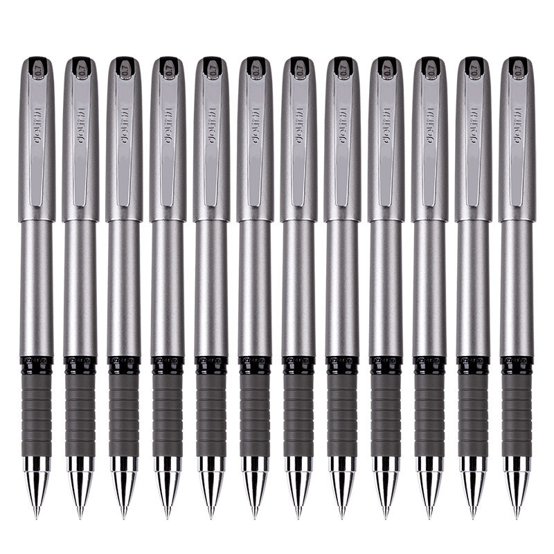 得力S26中性笔签字笔0.7mm子弹头金属质感软胶握手(黑色)12支/盒高清大图