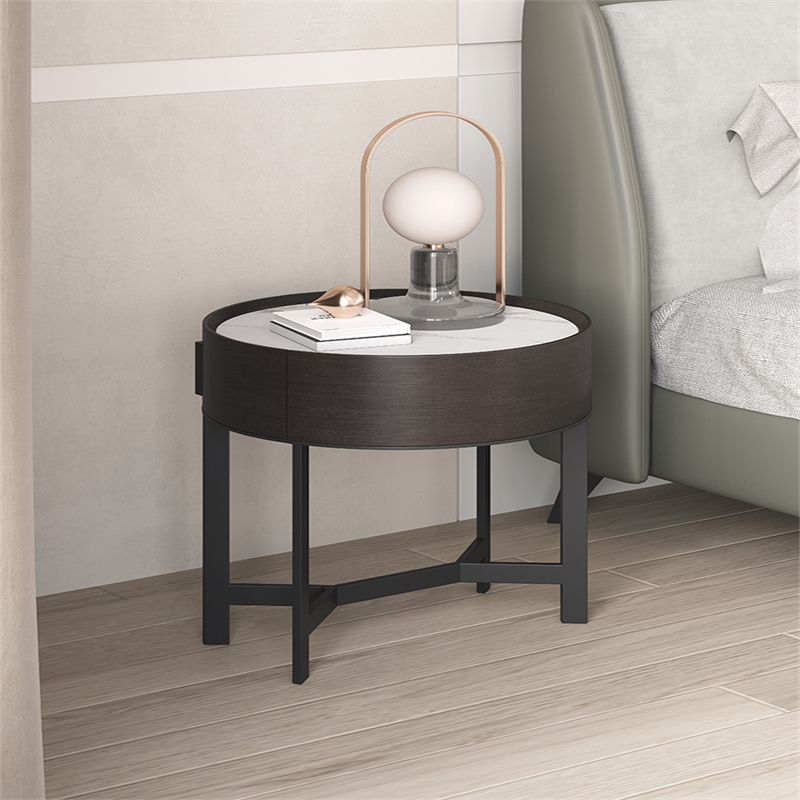 极派家具 轻奢圆形床头柜现代简约卧室极简意式储物柜小型收纳柜网红