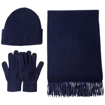 恒源祥帽子三件套围巾手套柔软亲肤蓬松舒适藏青1SJT202409