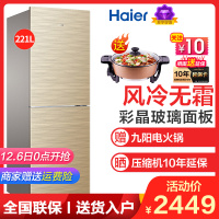 海尔(Haier)BCD-221WDGQ 冰箱双门无霜风冷 221升大容量家用电冰箱两门 金色节能彩晶玻璃 冰箱家用双门