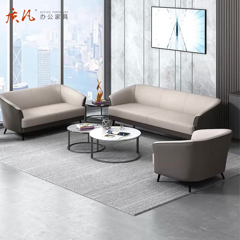 质凡 简约接待办公沙发组合套装 米白色(单人位)西皮(乳胶版)高清大图