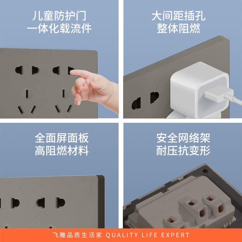 飞雕(FEIDIAO)118型开关插座面板 功能键模块件自由组合搭配 格调118荧光灰一位电脑插座功能键图片