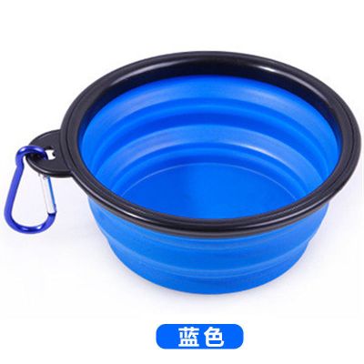 蓝色+登山扣 M-碗口13cm-350ml 狗碗猫碗狗狗户外喝水神器折叠碗狗食盆硅胶宠物碗便携带出行用品