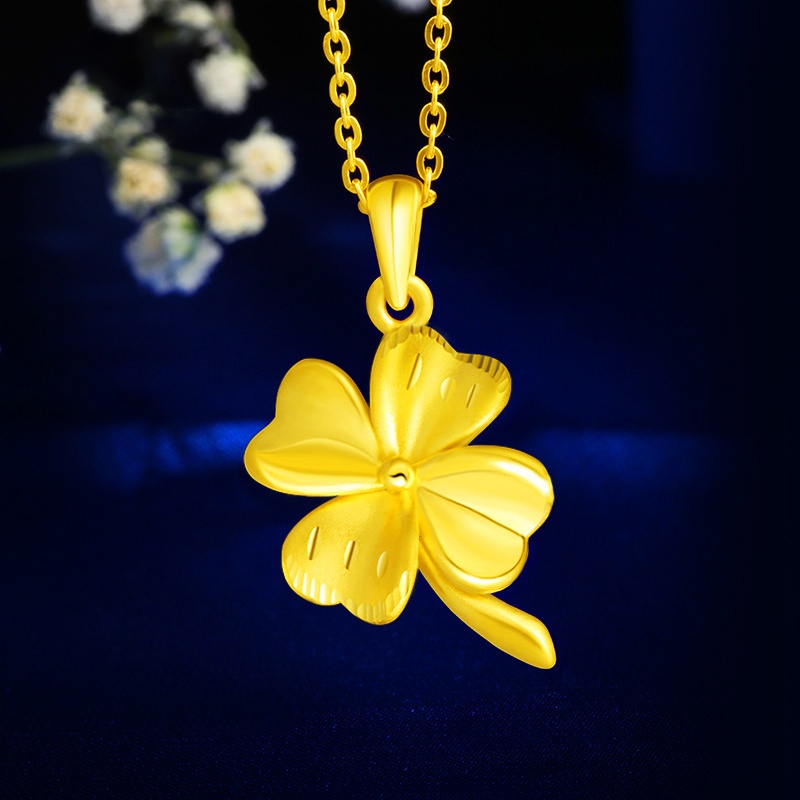 gzuan古钻珠宝四叶草黄金足金3d硬件女士吊坠生日礼物yjd0019