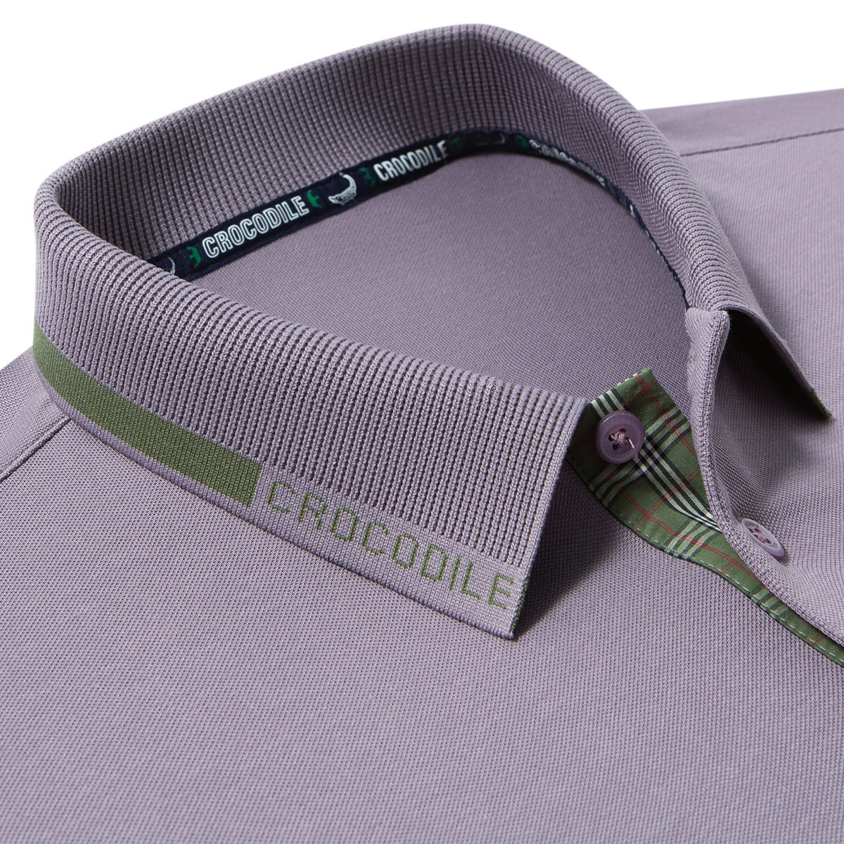 鳄鱼恤CROCODILE 男士夏季格子提花亲肤短袖条纹商务POLO衫高清大图