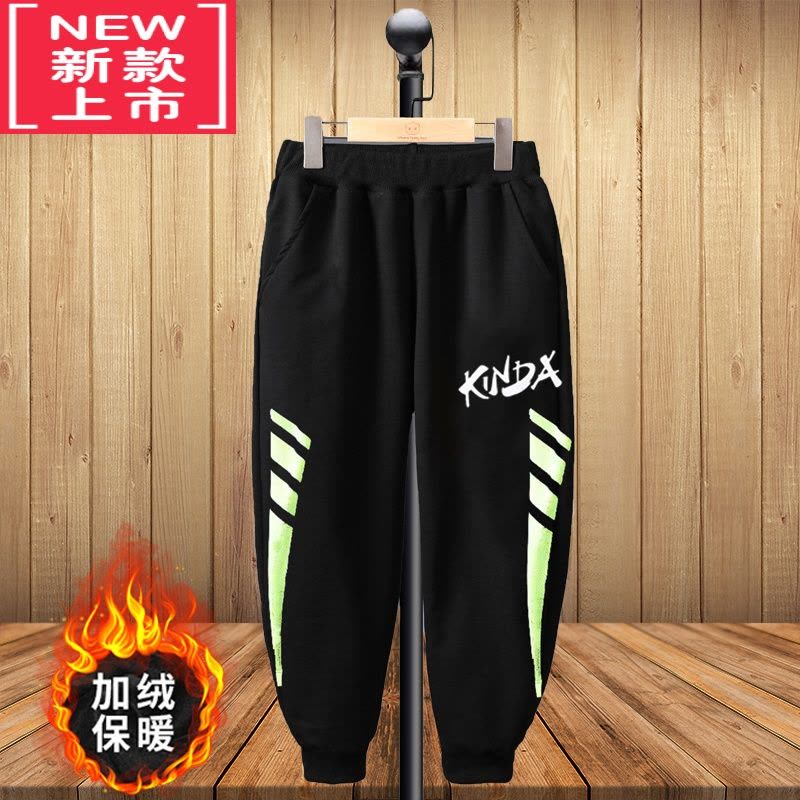 可莉允胖男童加绒裤子保暖冬季中大童运动裤加肥加大宽松大码加厚长裤潮保暖裤图片
