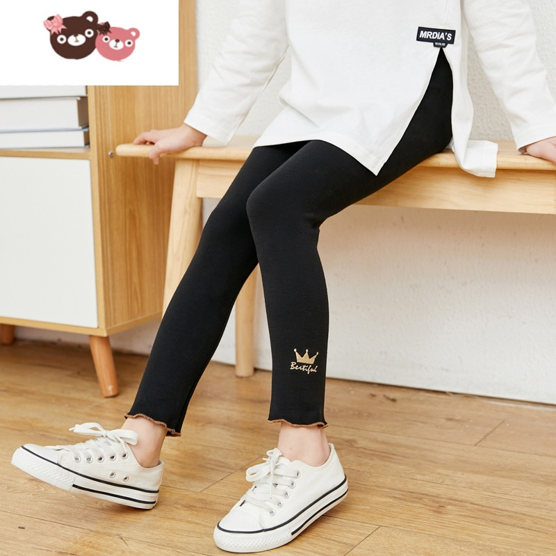 绿彩虹光女童打底裤春秋季薄款外穿洋气新款中大童白色女宝宝儿童裤子