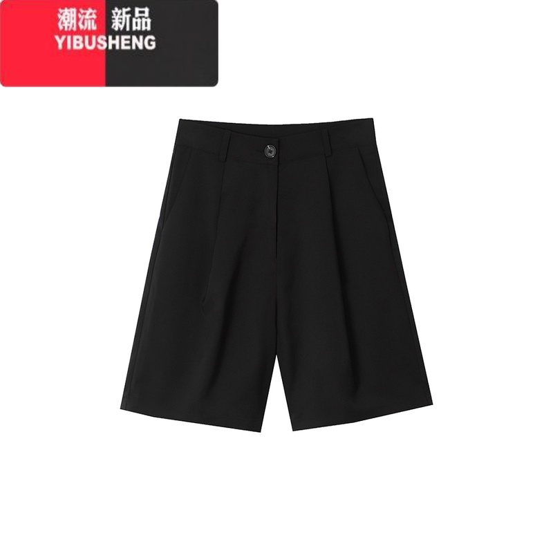 YIBUSHENG适合胯大腿粗黑色西装短裤女季胖妹妹mm高腰显瘦阔腿五分休闲裤高清大图