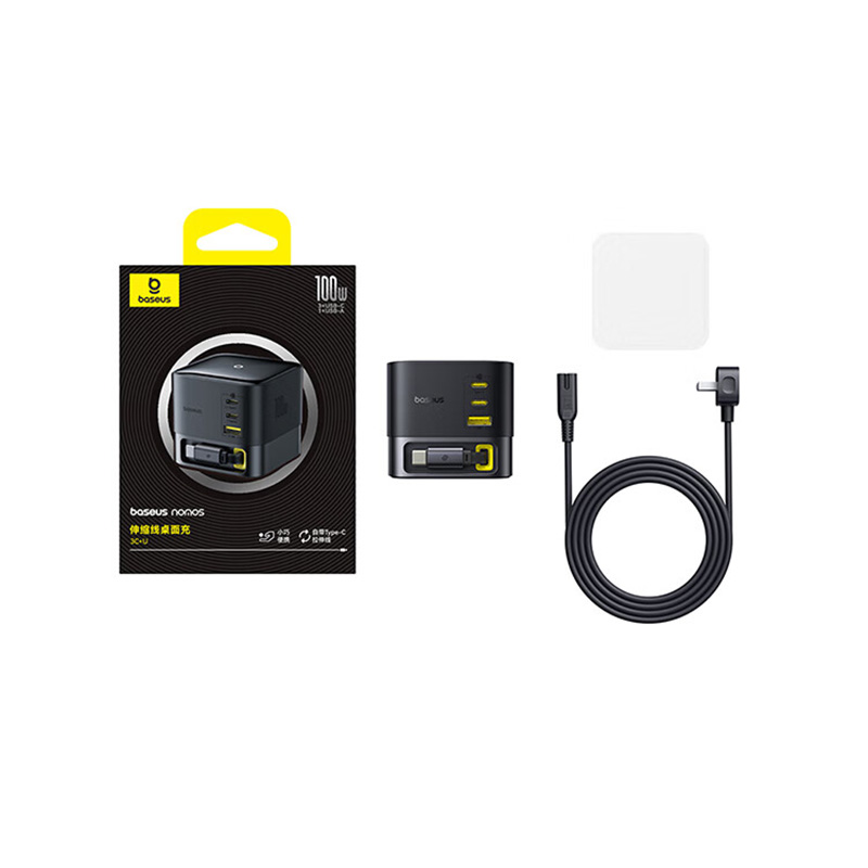 倍思Nomos 100W氮化镓桌面充电器 多口快充头自带伸缩线兼容PD65W适用联想笔记本平板手机
