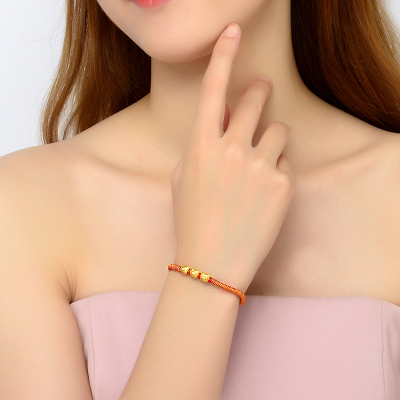 壹仟俩 金猪手链小宝宝生肖红绳硬金本命年黄金首饰女纯足金 定价YS0013