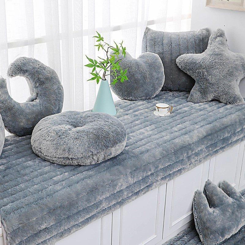 汐岩飘窗垫窗台垫毛绒加厚榻榻米坐垫阳台垫子落地窗毯榻榻米 浅灰色长毛绒70*210cm