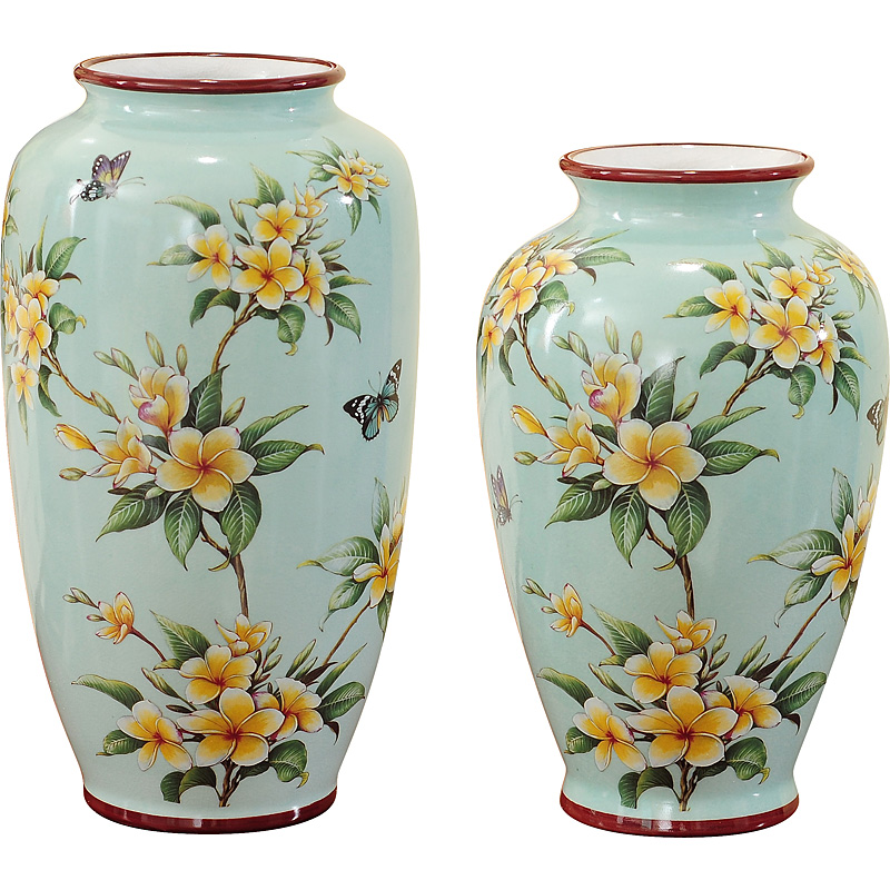 美式陶瓷花瓶家居饰品摆件花器中式复古客厅玄关花几花插乔迁送礼 三维工匠 (不含花)中号,浅绿鸡蛋花高清大图
