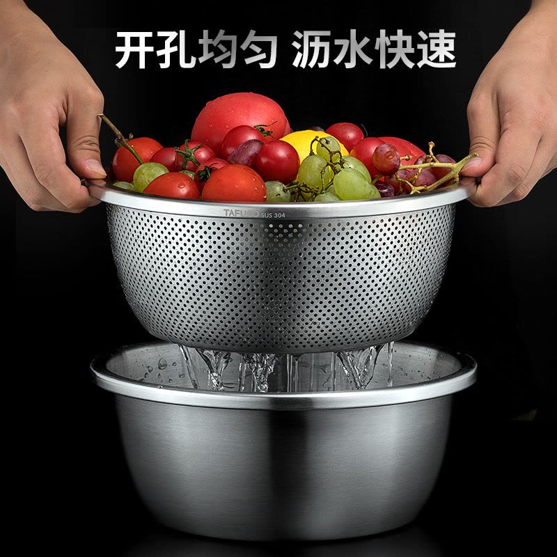 日本泰福高(TAFUCO)不锈钢漏盆 洗菜篮/盆 密孔盆洗菜篮 沥水盆圆形水果盆 洗米筛盆家用漏水盆单个装图片