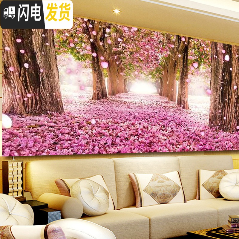 三维工匠钻石画新款客厅浪漫樱花树风景2019满贴砖大气自己 [满钻]110*40cm[炫彩魔方AB][全部贴]多配十字绣高清大图