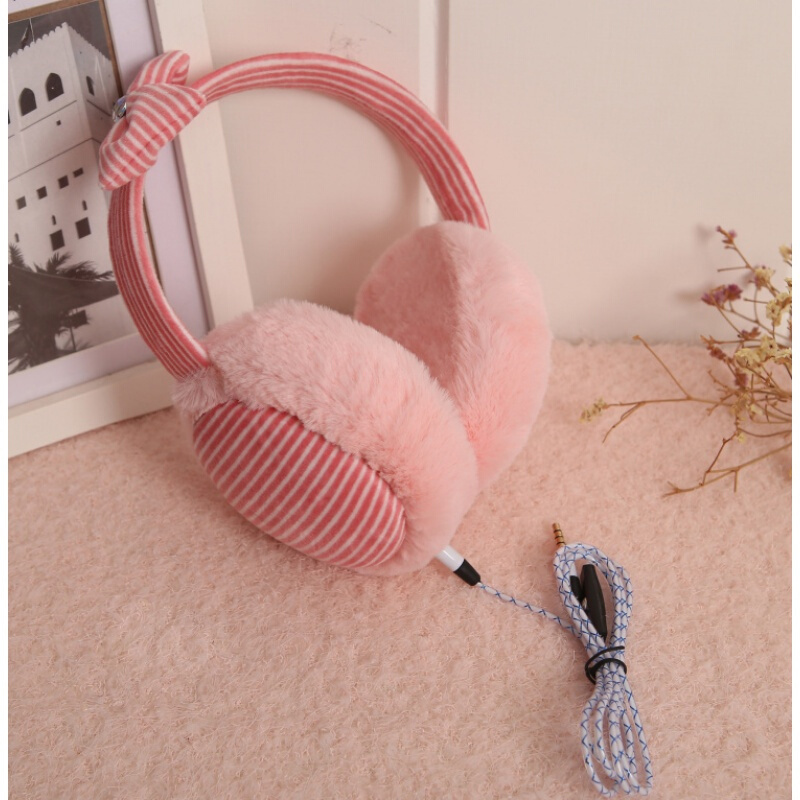 冬季保暖听音乐耳罩带耳机耳套女士可爱蝴蝶结护耳耳包毛绒耳捂子生活