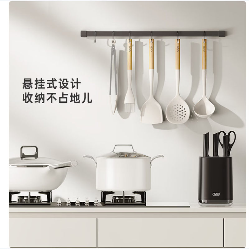 OOU硅胶铲耐高温厨房专用不粘锅母婴级硅胶汤勺锅铲漏勺弯扫食品夹 白色硅胶汤勺高清大图