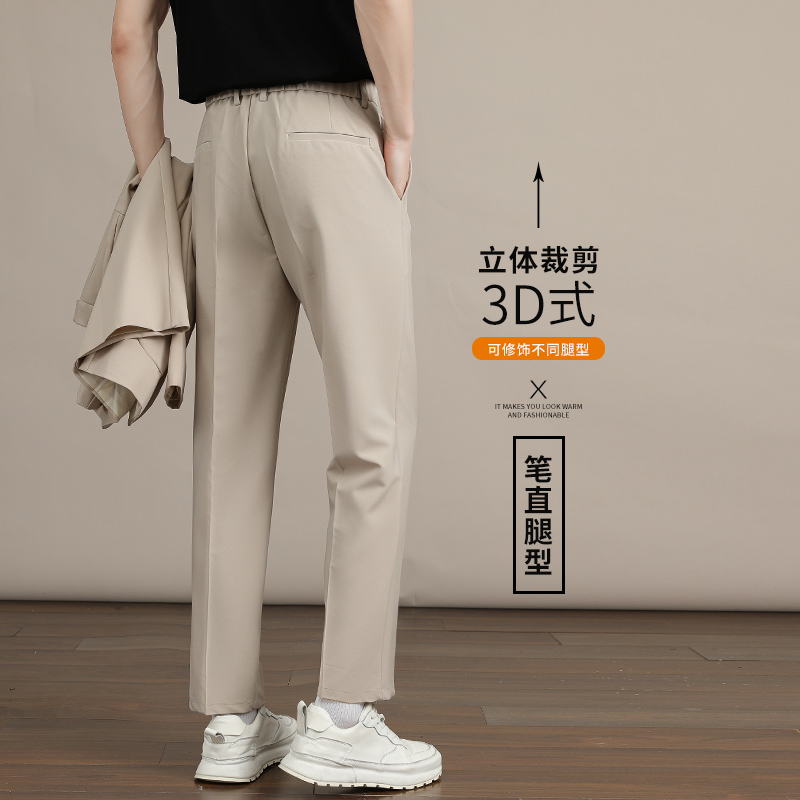 啄木鸟黑色休闲裤男士小西裤新款夏季薄款直筒修身商务西装裤子裤高清大图