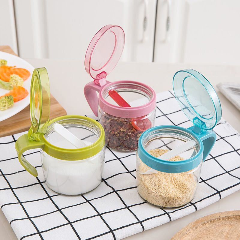 玻璃调料盒带勺子家用厨房密封玻璃罐防潮防尘调料瓶环保调料罐玻璃