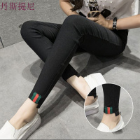 春秋季女外穿薄款韩版打底裤百搭蕾丝黑色显瘦九分小脚裤