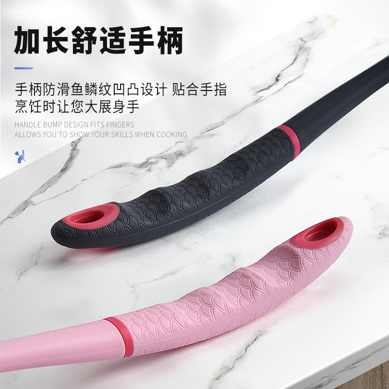 锅铲硅胶汤勺套装高温护锅铲不粘锅锅铲炒菜铲子漏勺煎铲厨具家用 敬平 男黑锅铲高清大图