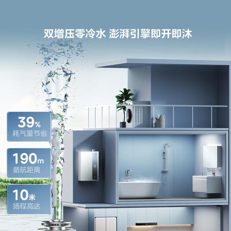 美的[16LN3S]16升燃气热水器天然气[零冷水超一级能效]双增压恒温瀑布浴[右排烟管]高清大图