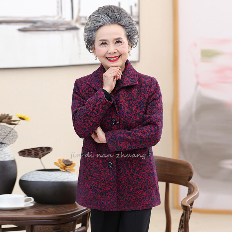 迪鲁奥（DILUAO)2021年冬新款老太太外套女春装60-70岁80奶奶装上衣老年人服装妈妈薄外套