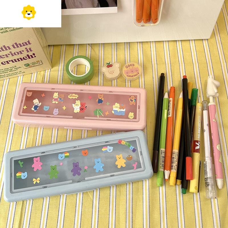 喻娄韩国is透明文具盒少女心可爱卡通铅笔盒简约日系多功能塑料笔袋