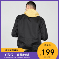 GXG男装 秋季男士青年时尚都市潮流黑色拉链棒球领夹克外套男