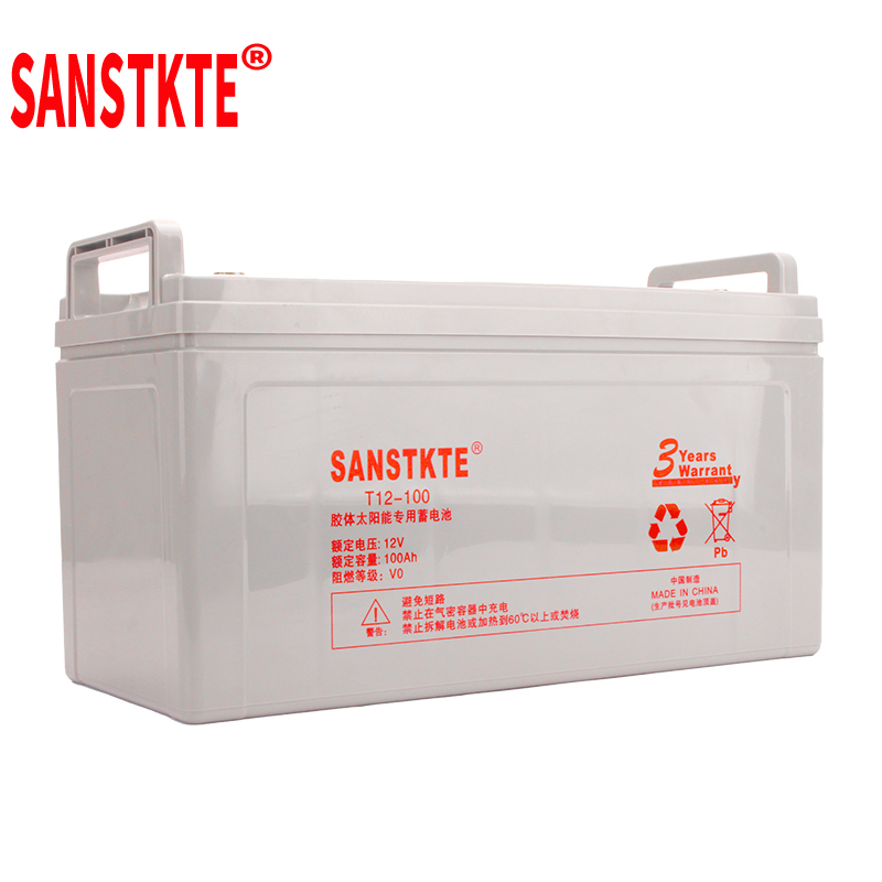 SANSTKTE胶体铅酸免维护电瓶12V100AH机房UPS电源蓄电池监控系统EPS通讯基站备用T12-100长款高清大图