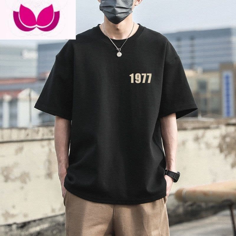 七斓1977短袖T恤男士ins潮牌上衣服港风夏季宽松上衣半袖体恤图片