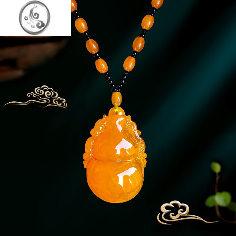 jimi老蜜蜡吊坠毛衣链琥珀长款项链二代鸡油黄民族风蜜蜡挂坠男女款