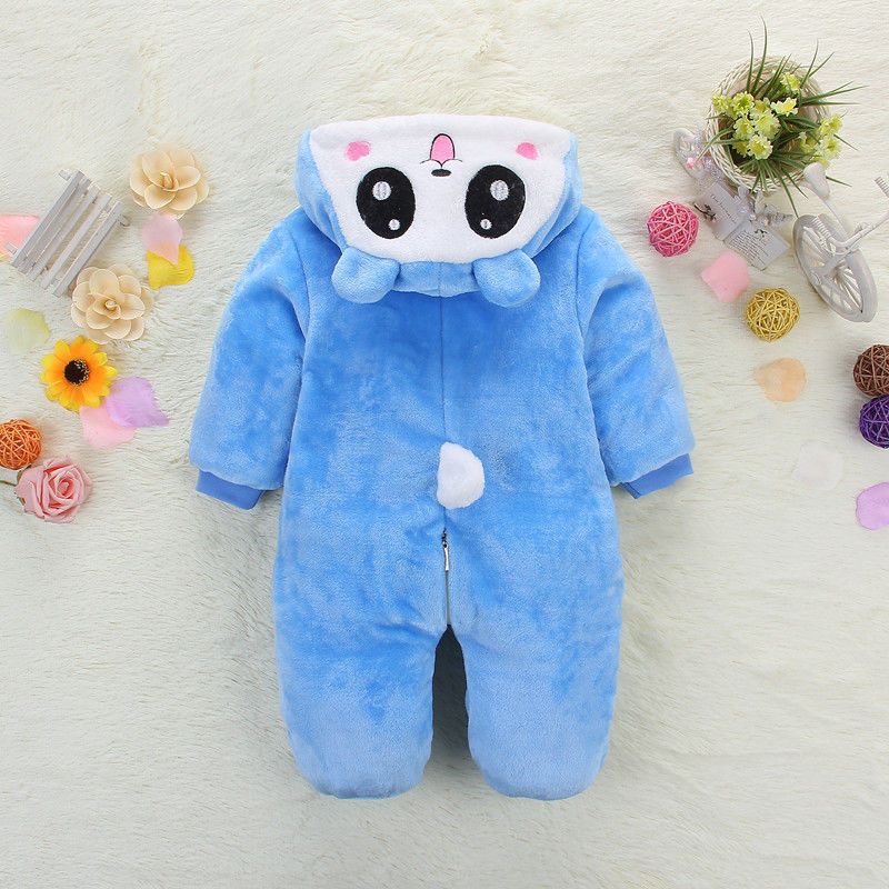 婴儿衣服冬装612个月八宝宝加厚保暖棉衣一岁加绒连帽外出连体衣蓝色