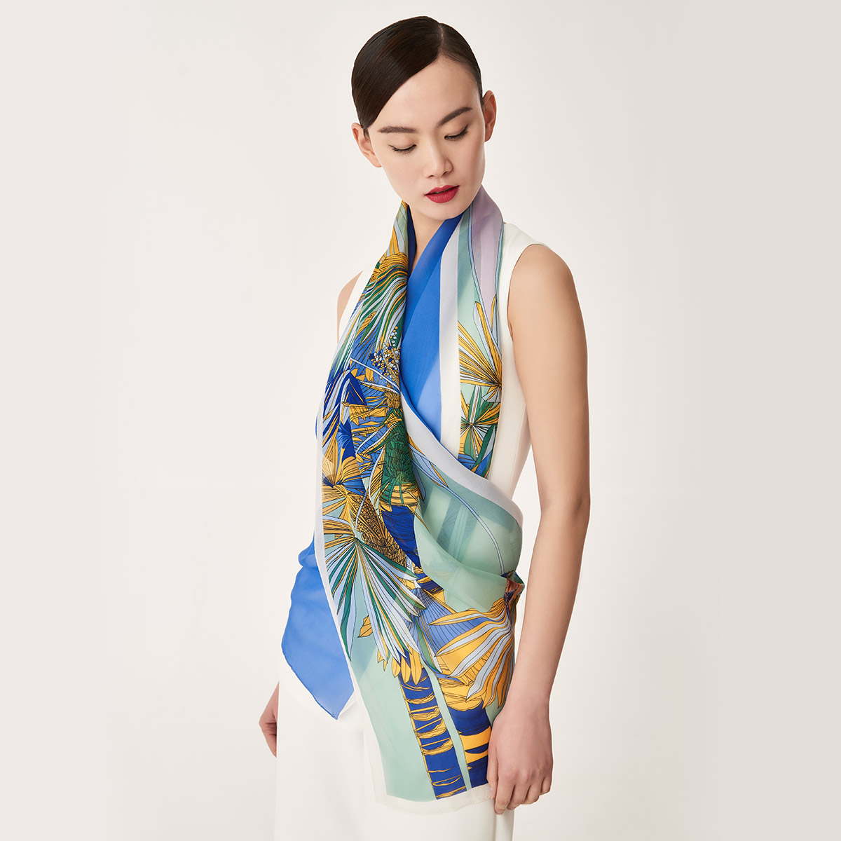 万事利春夏真丝长巾印花女丝巾桑蚕丝丝巾长条丝巾薄仲夏织梦参数