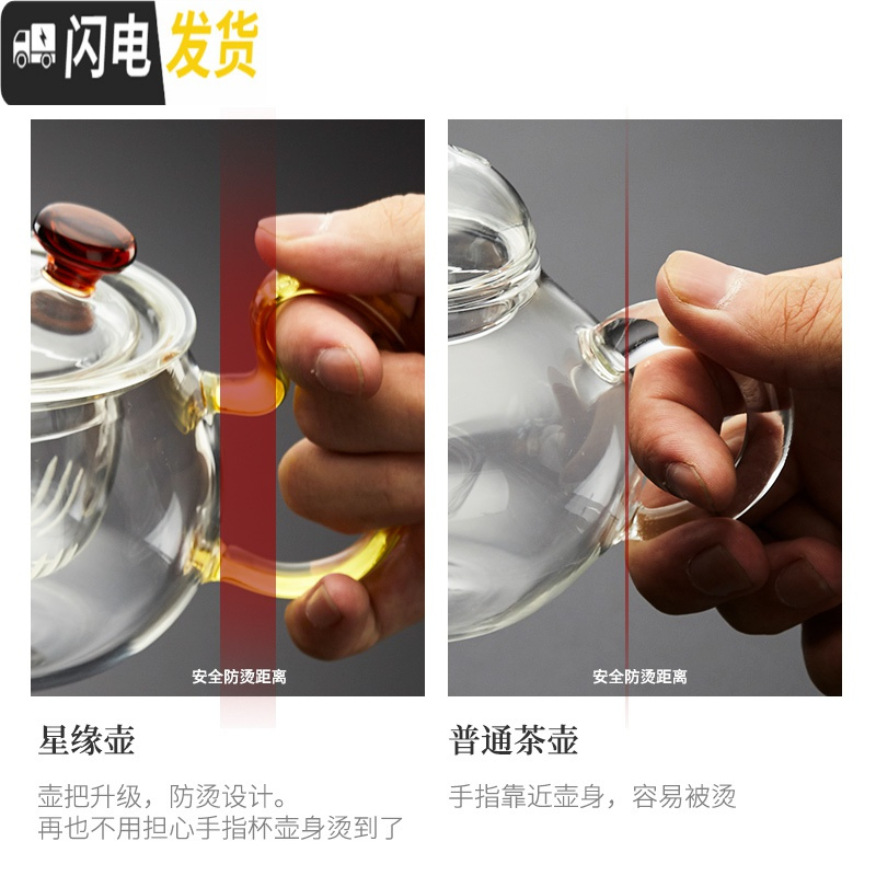 三维工匠泡茶壶玻璃加厚可高温红茶功夫茶具花茶壶茶杯套装家用过滤泡茶 [2020新款,店长推荐]星月壶-陶瓷红盖300