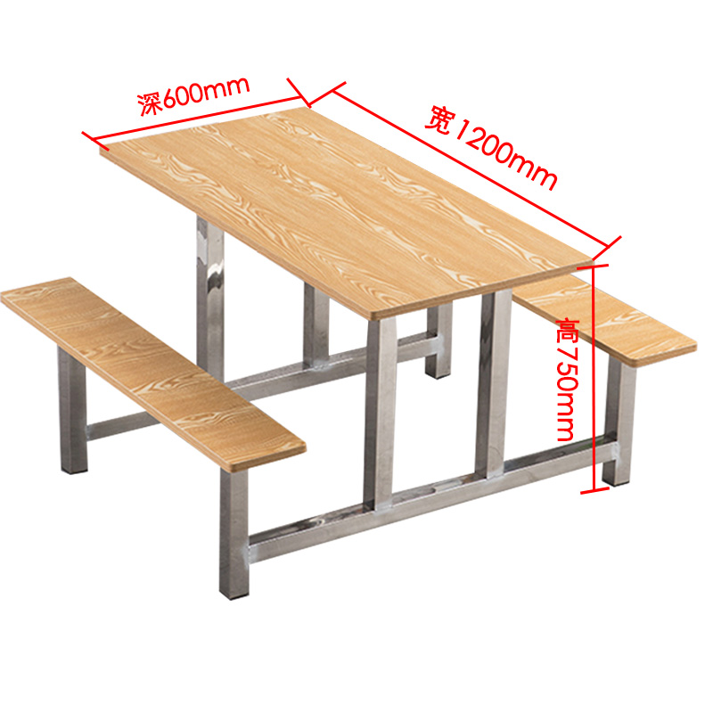 汉诺鑫威学校食堂不锈钢餐桌椅4人6人14人位工厂员工饭堂连体快餐桌椅组合4人位防火板高清大图