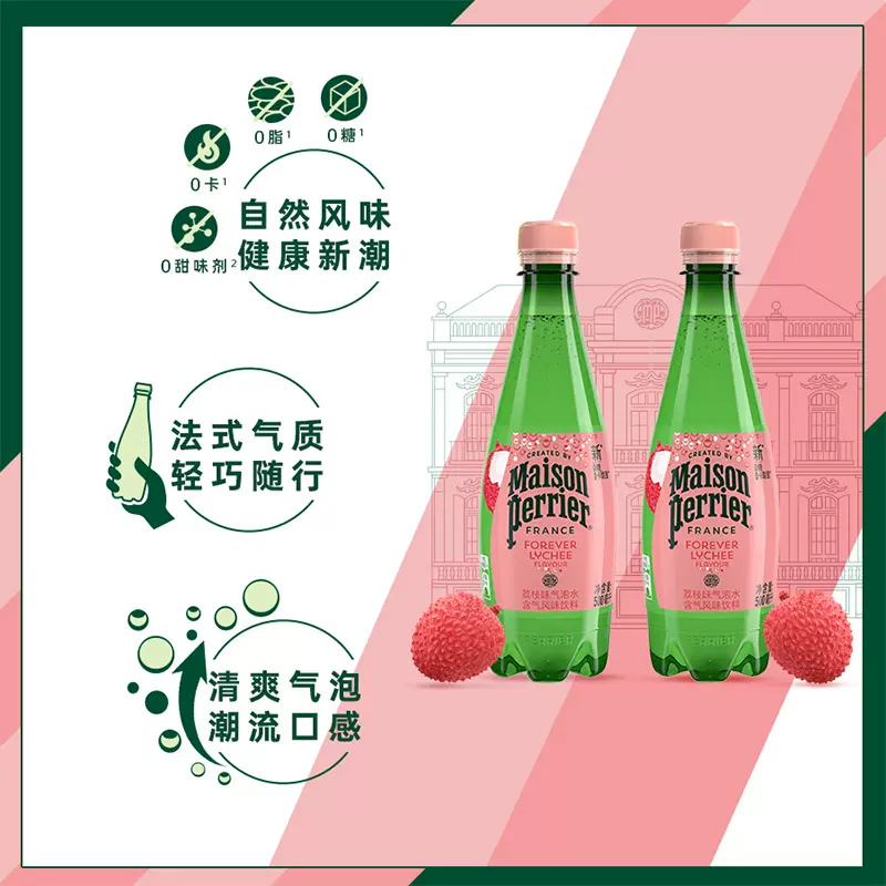 法国原装进口 巴黎水(Perrier)气泡矿泉水 荔枝味含气天然矿泉水 500ml*24瓶整箱装 (塑料瓶)