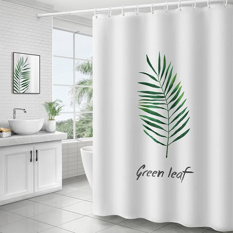北欧植物浴室浴帘卫生间隔断洗澡防水布帘子厕所遮挡帘挡水拉帘 三维
