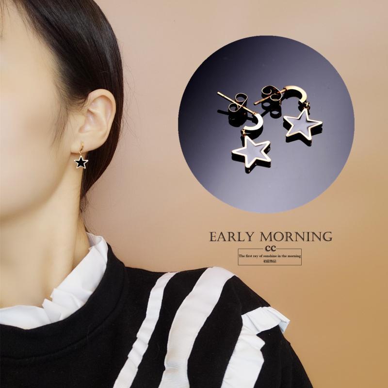 经典时尚黑色五角星气质耳扣耳环耳挂女钛钢精致流行韩国百搭耳饰送女朋友老婆生日礼物送女朋友七夕情人节礼物