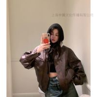 海宁新款咖啡街区休闲复古绵羊皮革真皮皮衣女韩版夹克外套女
