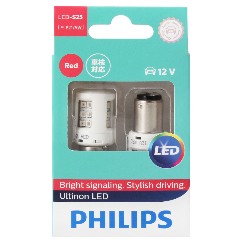 飞利浦(PHILIPS)刹车灯示宽灯信号灯尾灯后雾灯指示灯LED汽车灯泡P21/5W 红光 11499 ULR 12V