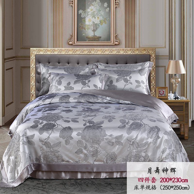 新真丝六件套色织提花重磅26姆米桑蚕丝丝绸床品套件高清大图