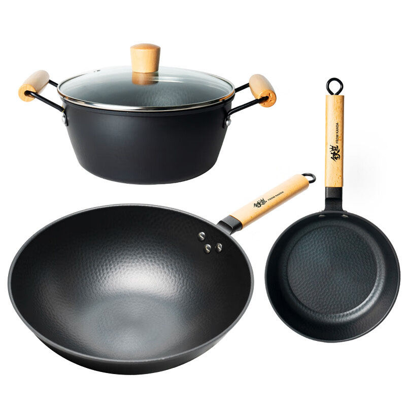 神田铁冠系列锅具三件套(炒锅/煎锅/汤锅)高清大图